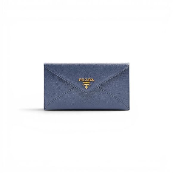 Prada Handbags - Prada Saffiano Wallet Envelope Blue with Gold Hardware